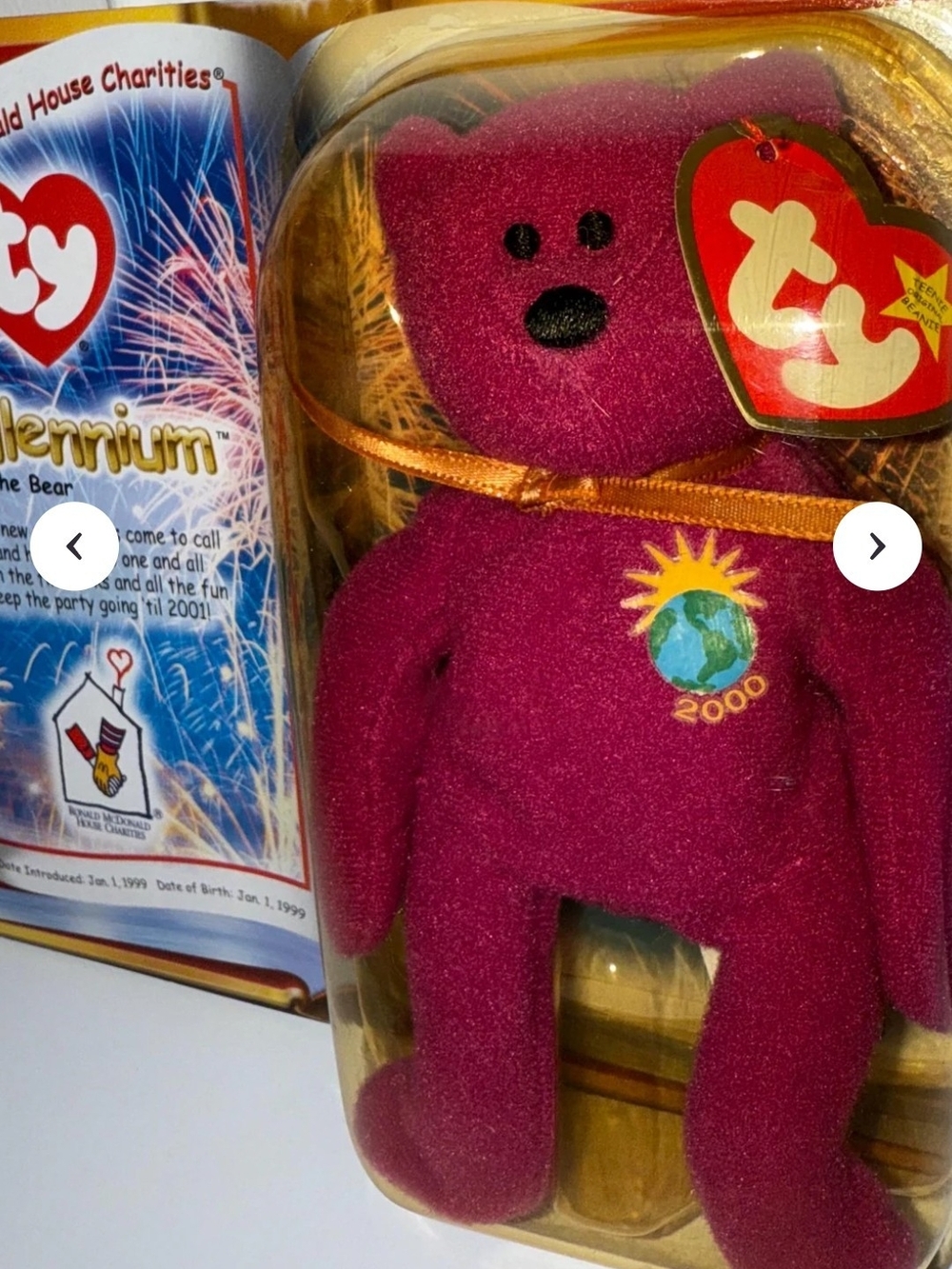 Ty Purple Millennium Bear Plush with Gold Ribbon